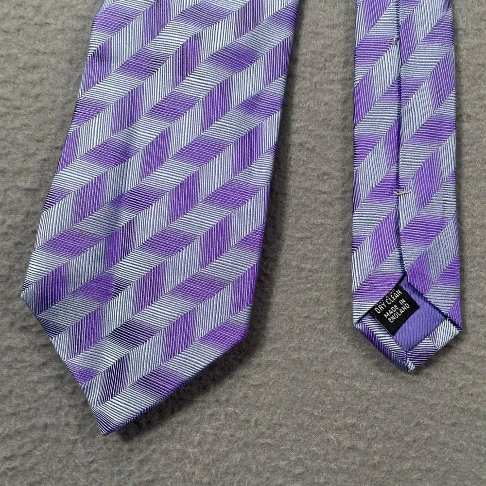 Richard‎ James Savile Row Silk Tie Purple Chevron England Mens Necktie